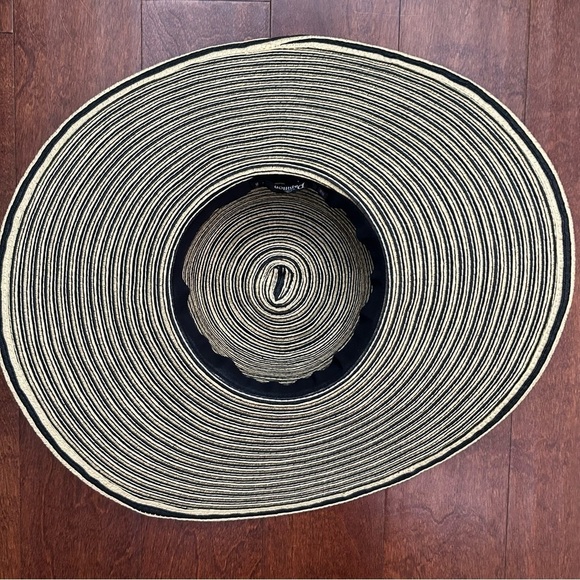 Papillon Extra Wide Brim Striped Sun Hat in Black and Tan, 100% Paper, OS - Picture 13 of 16